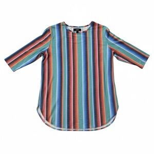 Lucky & Blessed Striped Tunic Top Boho 3/4 Sleeve Large L